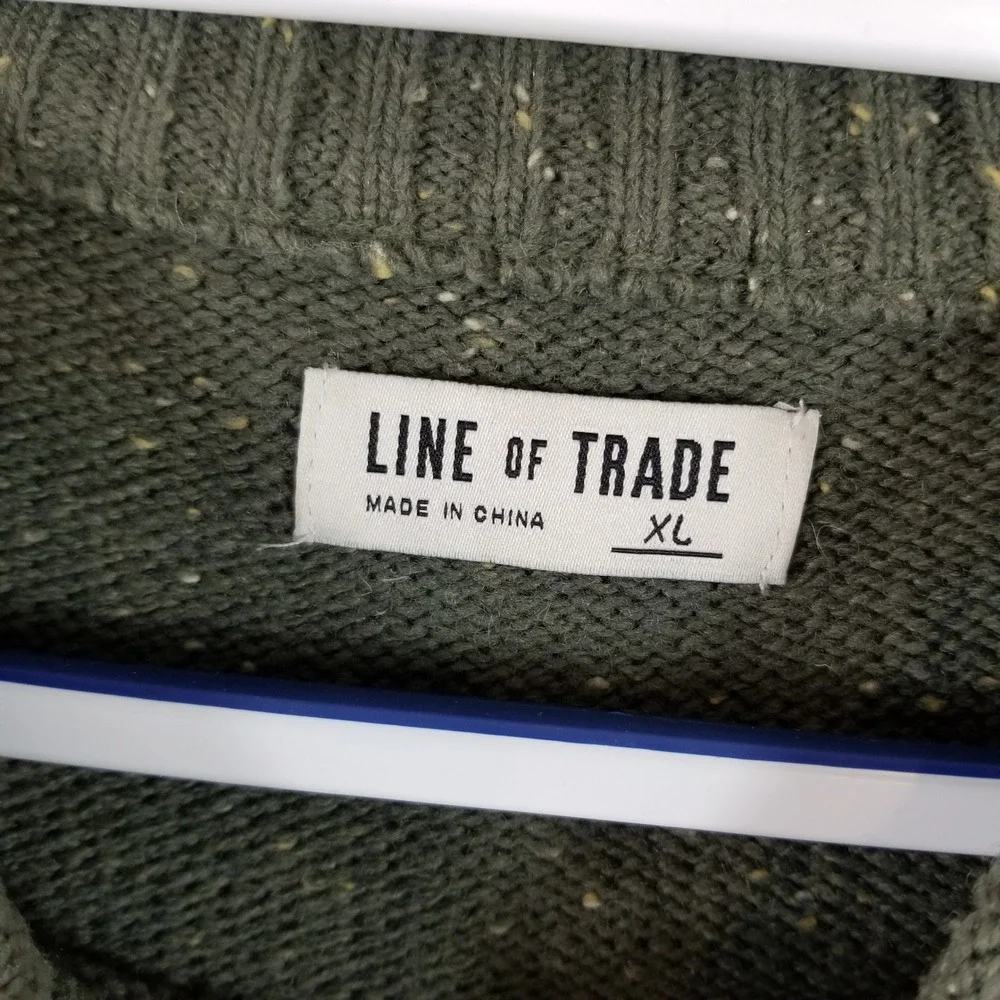 Line‎ of Trade Mens XL Green Donegal Fleck Wool Blend Sweater Elbow Patches